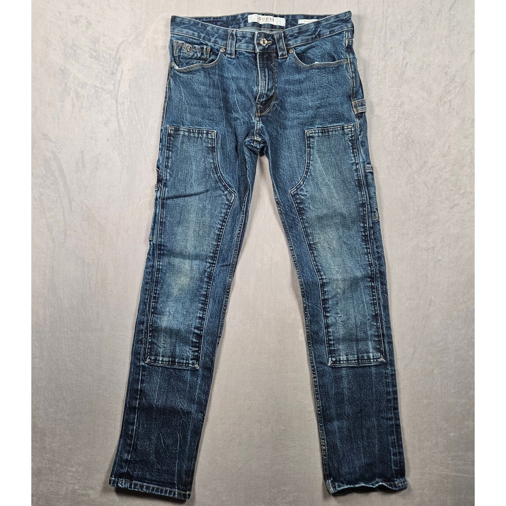 Guess Slim Straight Jeans Mens 31 (Actual 33x33) Blue Double Knee Carpenter